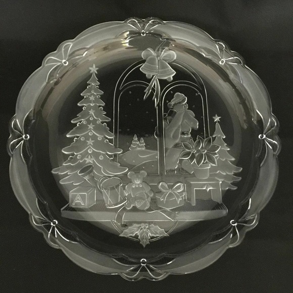 Mikasa Huge Serving Platter Plate Clear Frosted Glass Winter Christmas Scene 14" - Picture 5 of 9